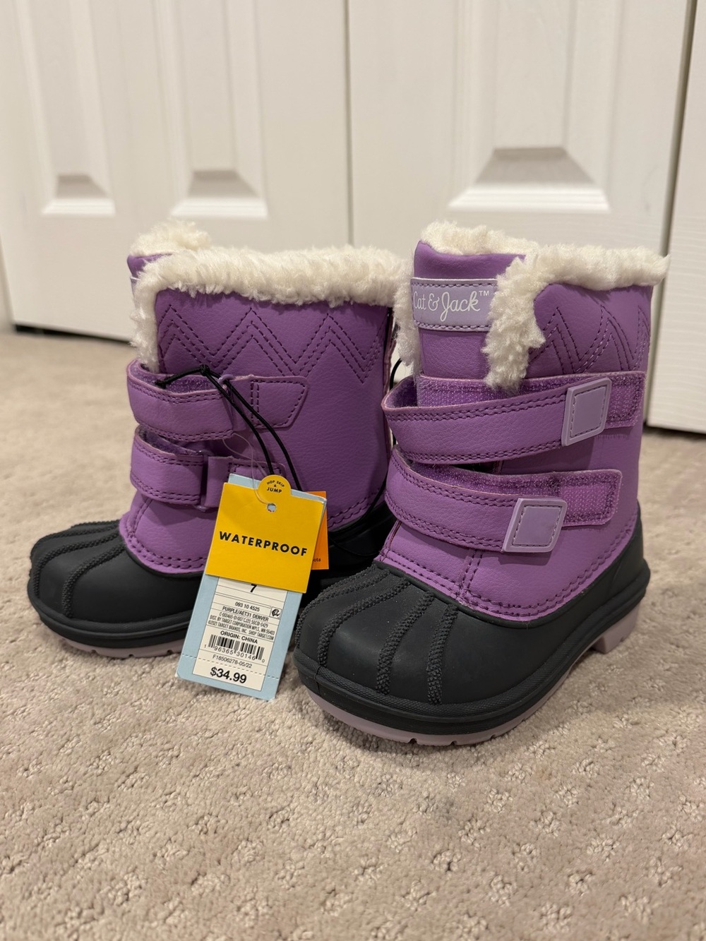 NWT Cat & Jack Lavender Faux-Fur Waterproof Girls' Winter Boots